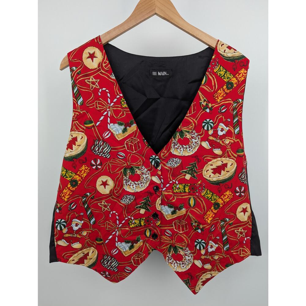 Vintage 100% Cotton  111 Main Red Christmas Winter Holiday Party Vest Size 1X